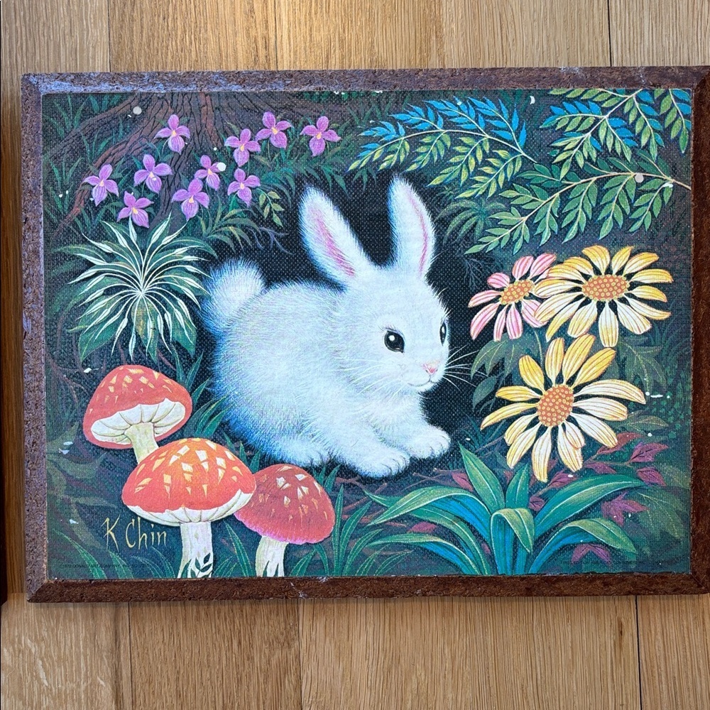 Vintage 1970s Prints Cute Cottagecore Baby Squirrel Bunny Wall Decor - Picture 3 of 6
